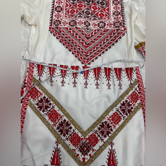 New Womens Henna Kaftan Thobe Satin Dress Red and White Size Small/Medium 4-6 - Picture 5 of 9